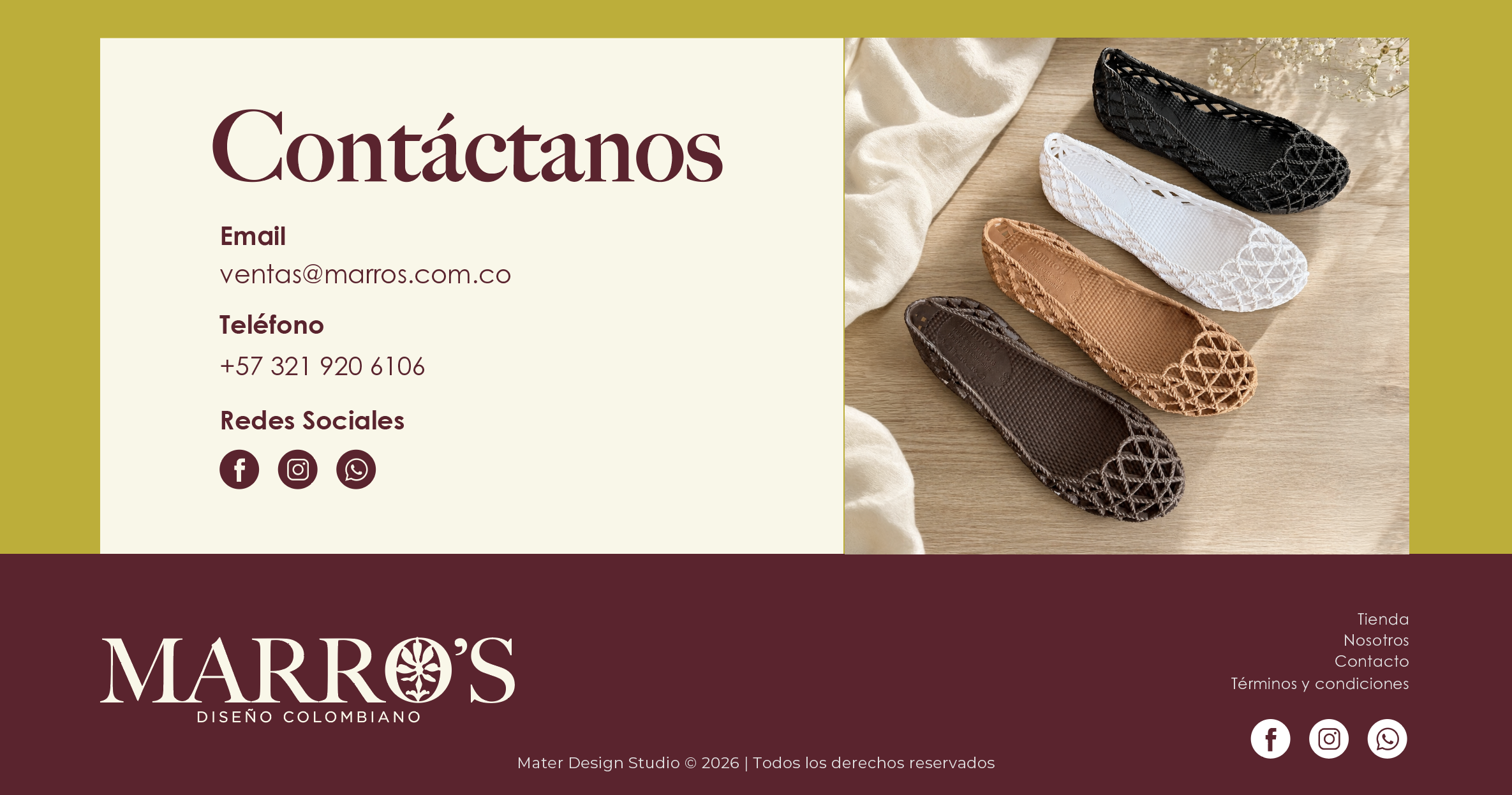 Contacto y footer MARRO'S